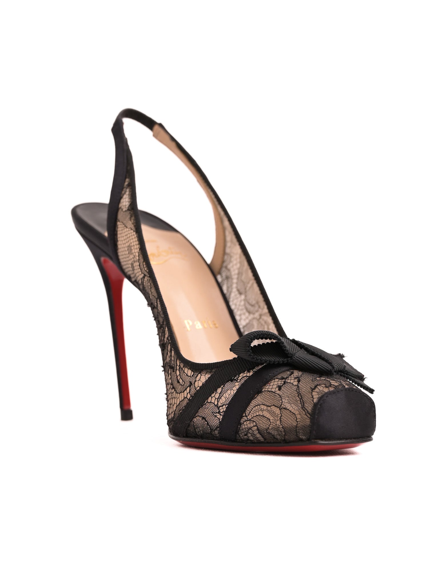 Christian Louboutin Black Lace Slingback Heels Size N/A - Perfect Condition