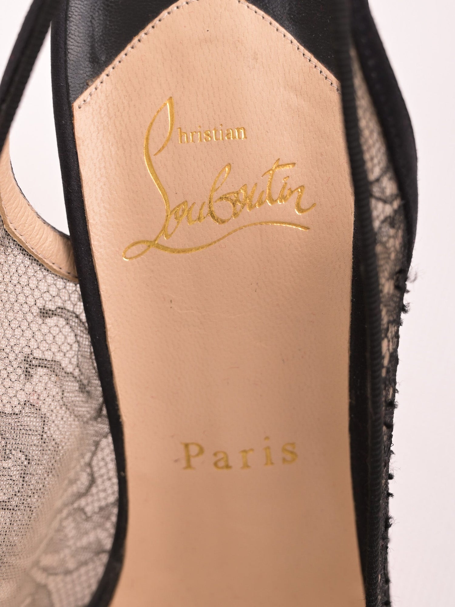 Christian Louboutin Black Lace Slingback Heels Size N/A - Perfect Condition
