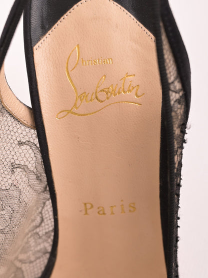 Christian Louboutin Black Lace Slingback Heels Size N/A - Perfect Condition