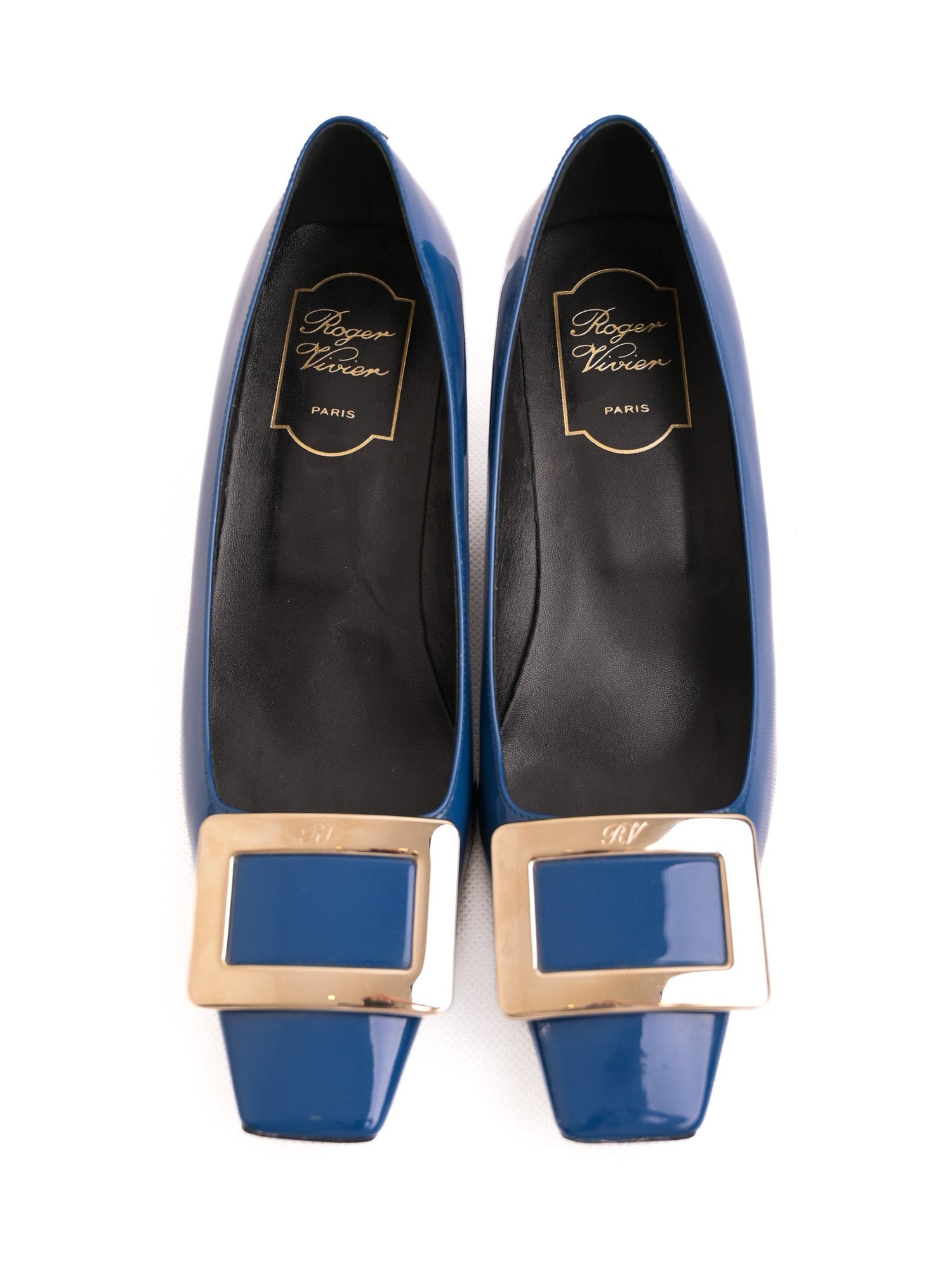 NEW Roger Vivier Blue Patent Leather Heeled Shoes Size 37