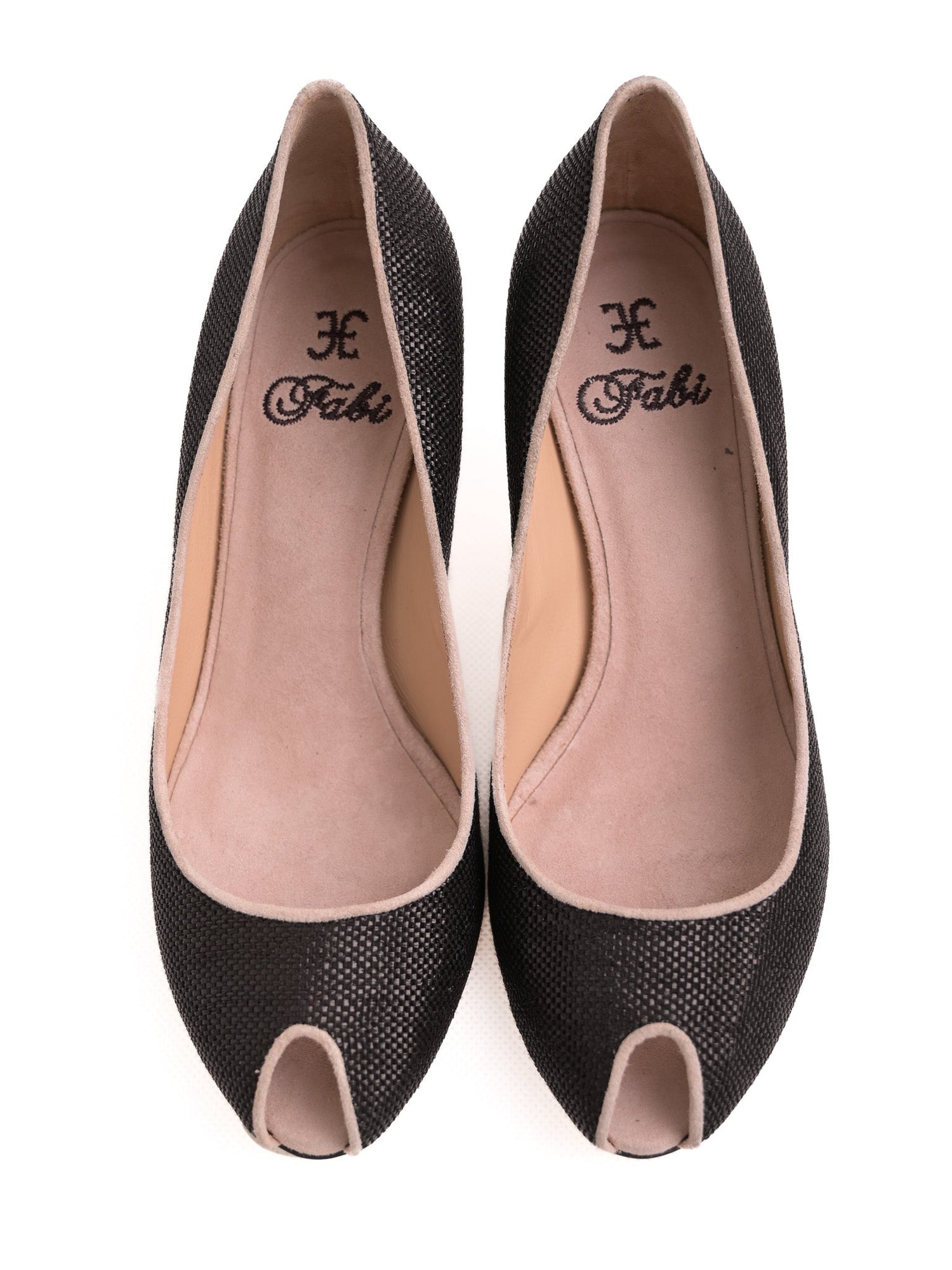 Excellent Fabi Black Leather Peep-Toe High Heels Size 37