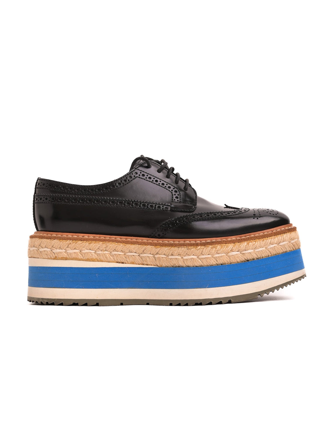 Excellent Prada Leather Shoes Combined Color Size 36.5 with Platform Sole