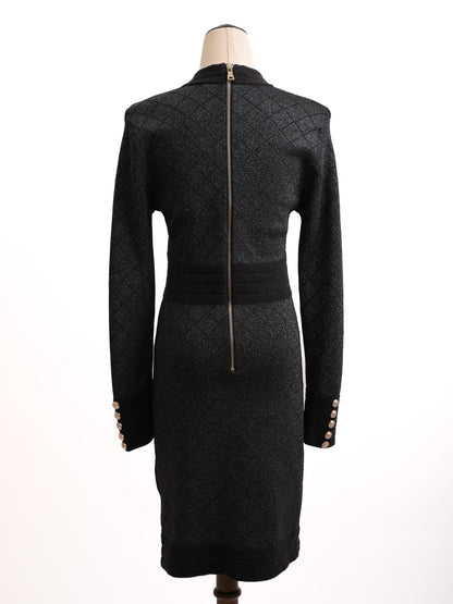 Excellent Balmain Black Long-Sleeved Dress Size L