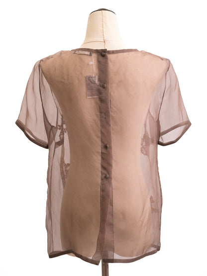 Excellent Liu Jo Orange Silk Blouse Size M with Floral Lace Appliqué