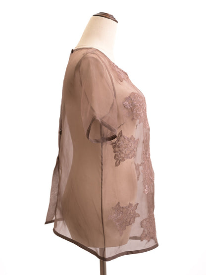 Excellent Liu Jo Orange Silk Blouse Size M with Floral Lace Appliqué