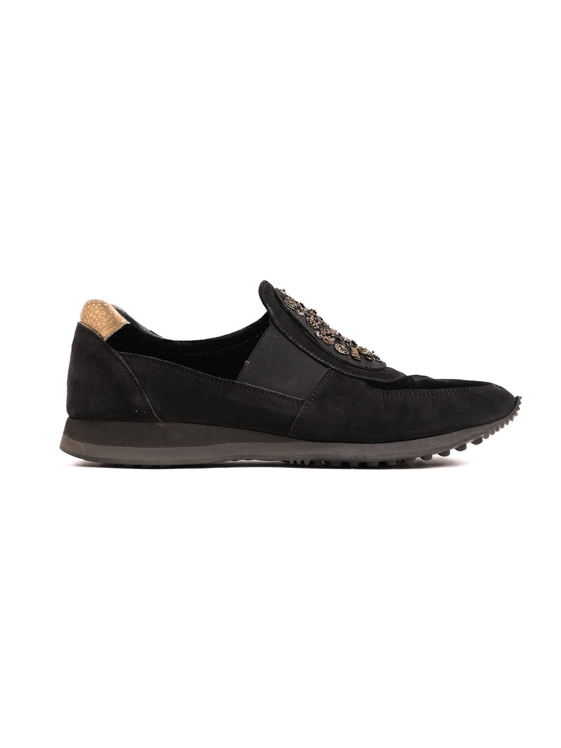 Excellent Car Shoe Women’s Black Leather Slip-Ons Size 40 with Embellishments