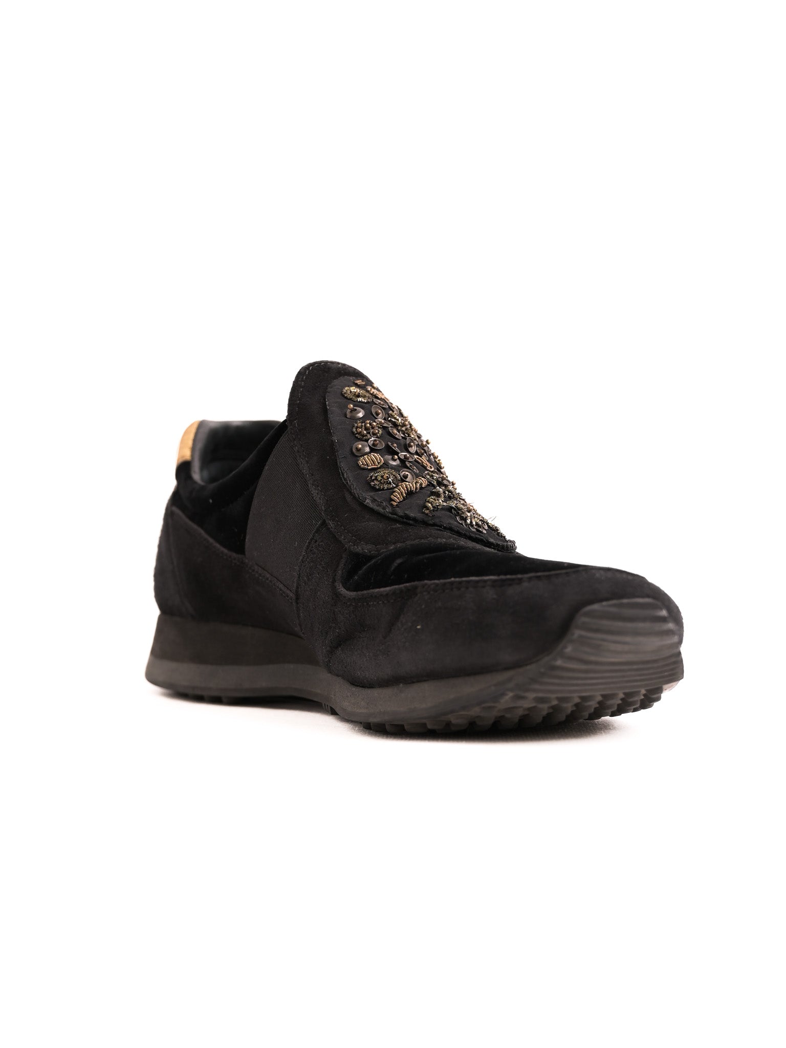 Excellent Car Shoe Women’s Black Leather Slip-Ons Size 40 with Embellishments