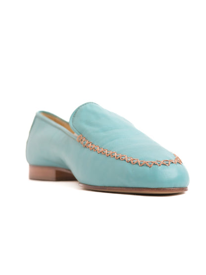 Perfect Pancaldi Turquoise Leather Loafers Size 40 for Women