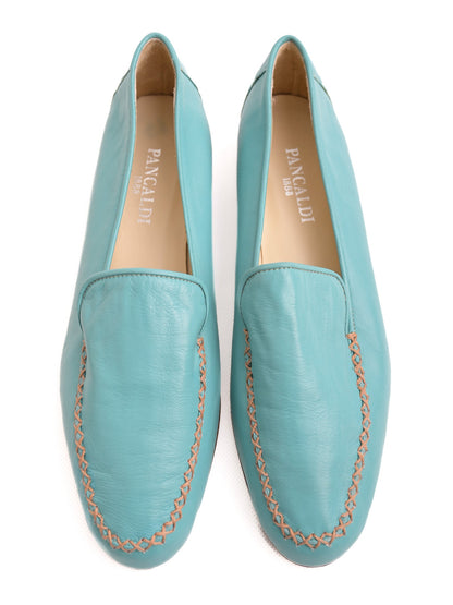 Perfect Pancaldi Turquoise Leather Loafers Size 40 for Women