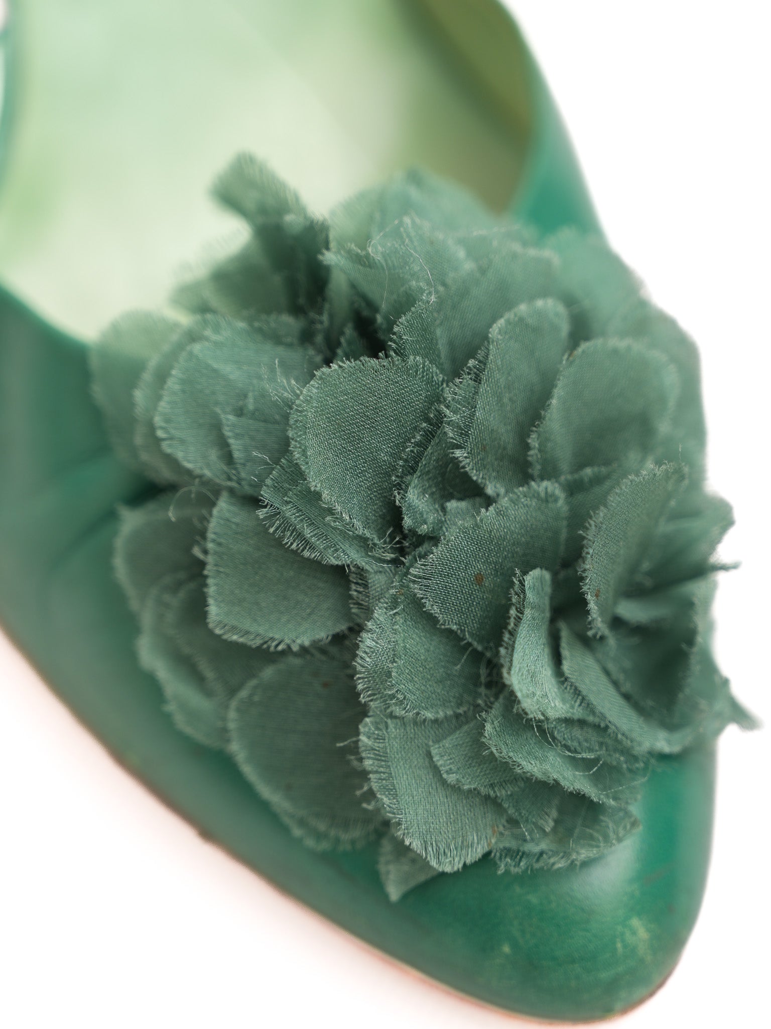 Good Sergio Rossi Green Leather High-Heeled Shoes with Floral Detail