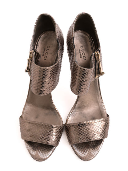 Gucci High-Heeled Shoes Gray Leather Size 40 Open Toe