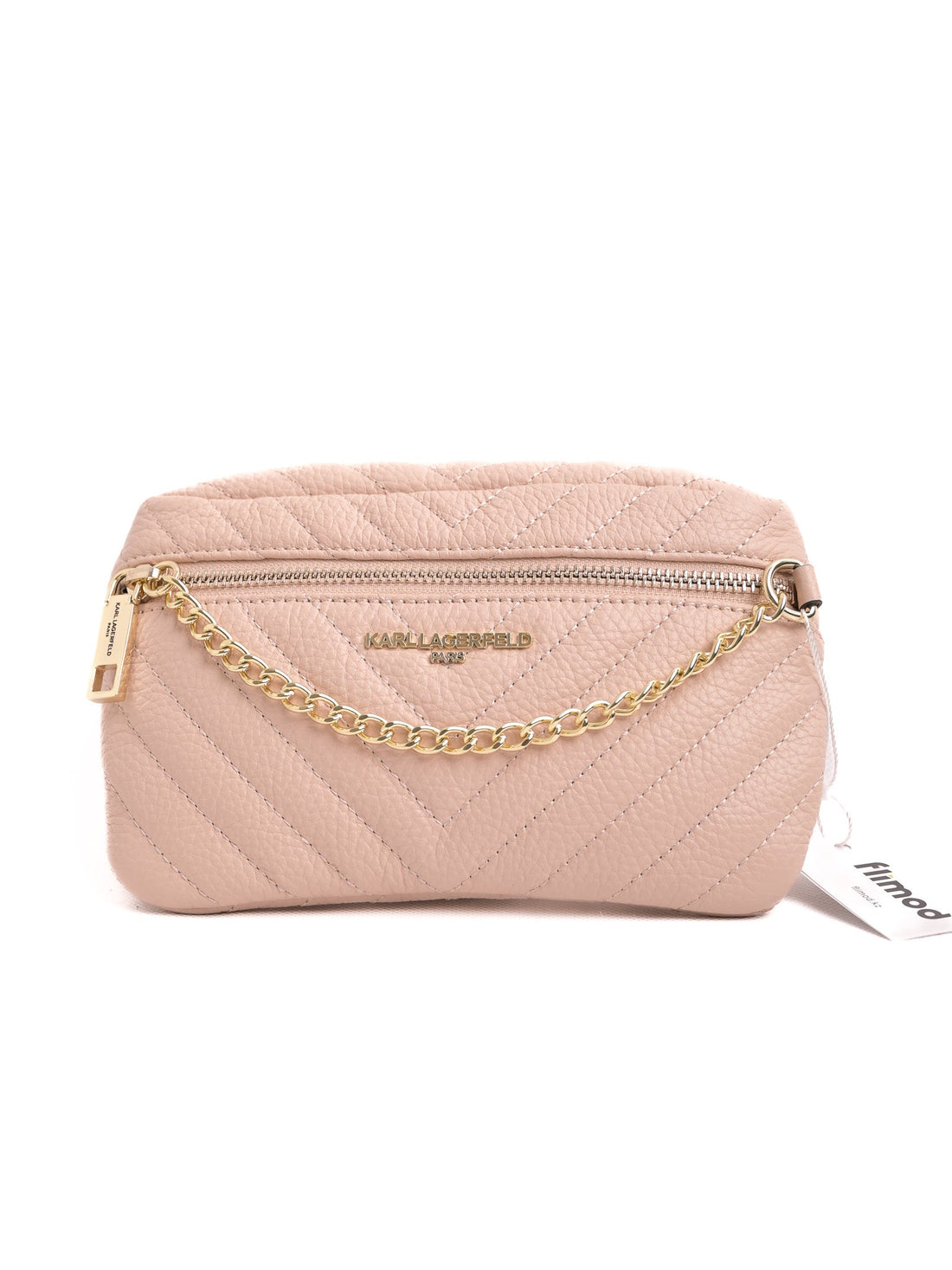 Excellent Karl Lagerfeld White Quilted Leather Handbag with Gold Accents