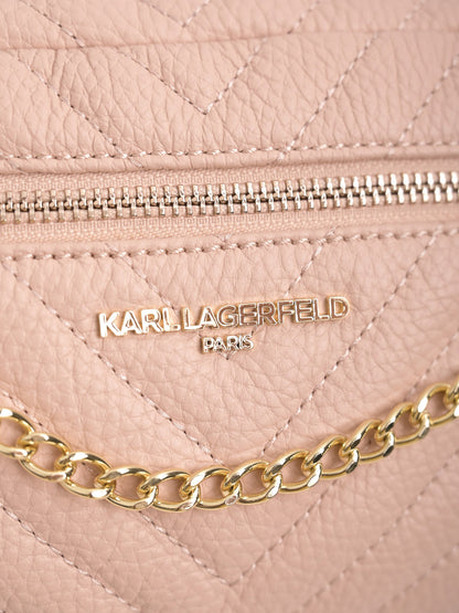 Excellent Karl Lagerfeld White Quilted Leather Handbag with Gold Accents
