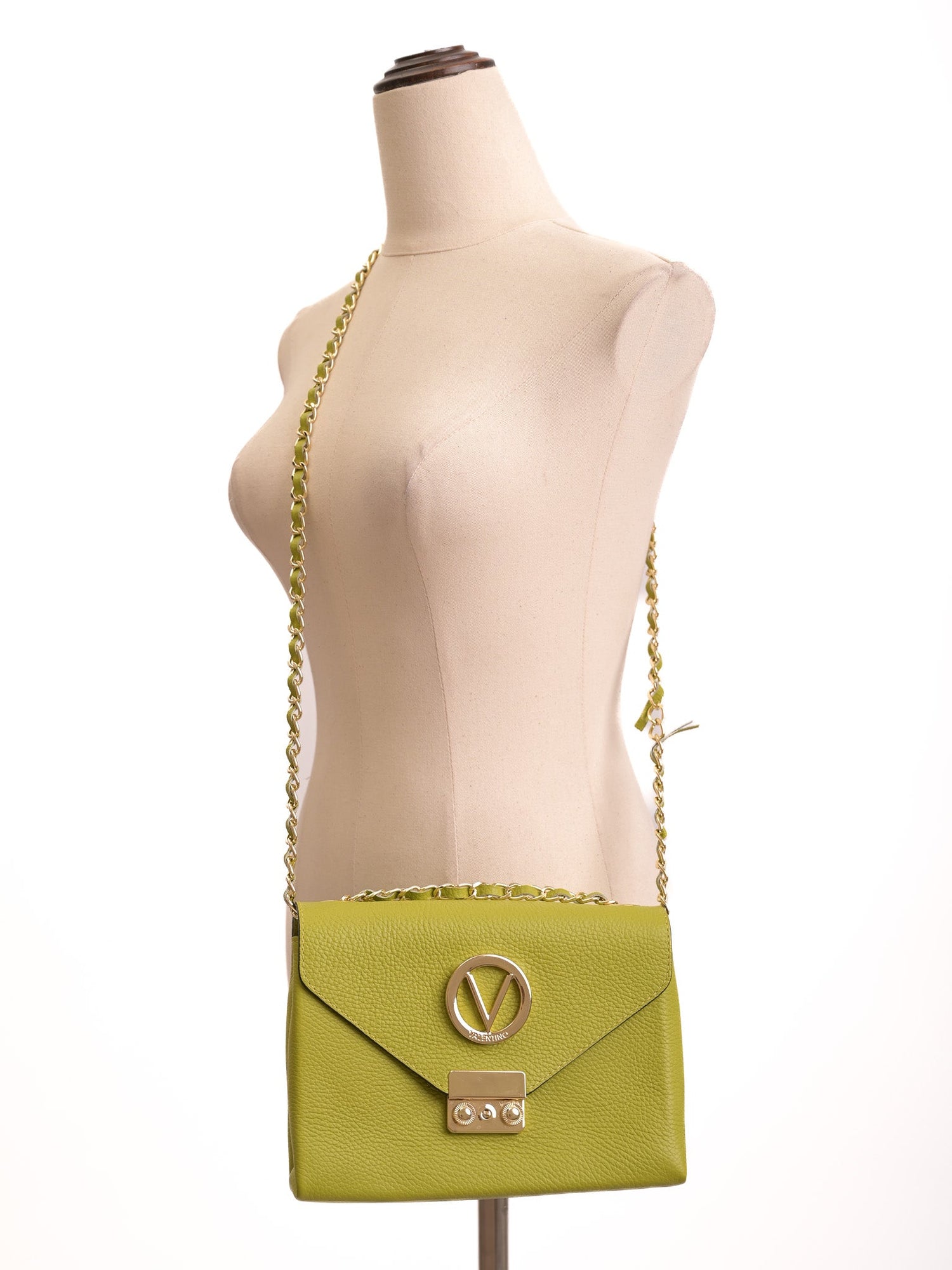 Excellent Mario Valentino Green Leather Handbag with Chain Strap