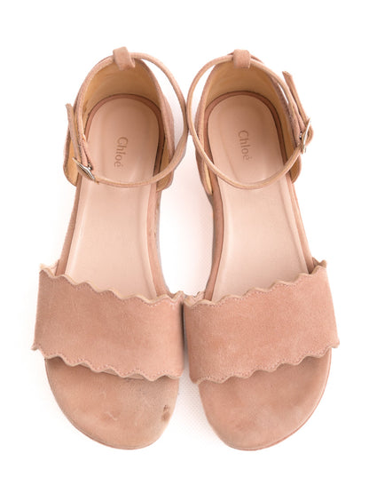 Chloe Pink Genuine Suede Espadrille Sandals Size 34 Excellent