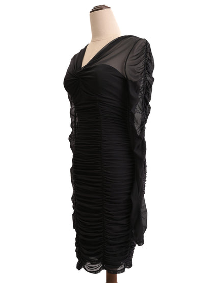 Good Guess Black Dress XS with Sheer Sleeves and Ruched Design
