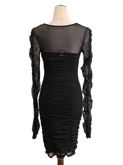 Good Guess Black Dress XS with Sheer Sleeves and Ruched Design