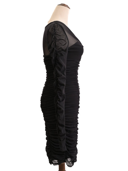 Good Guess Black Dress XS with Sheer Sleeves and Ruched Design