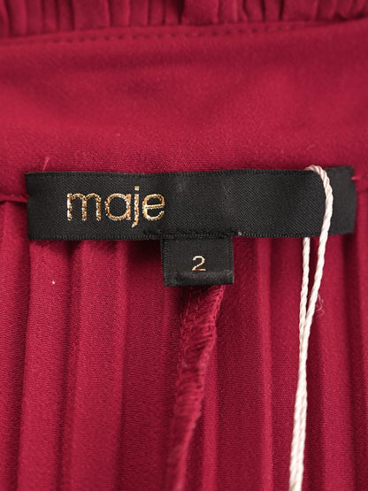 Good Maje Red Pleated Dress Long Sleeve High Collar Size N/A
