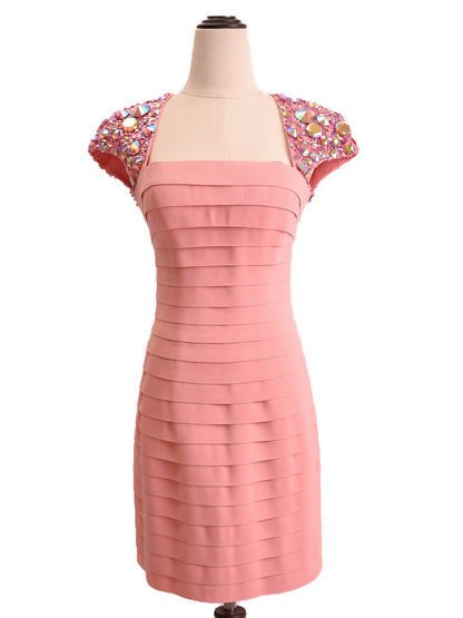 EXCELLENT Sherri Hill Pink Dress Size S with Beaded Embellishments