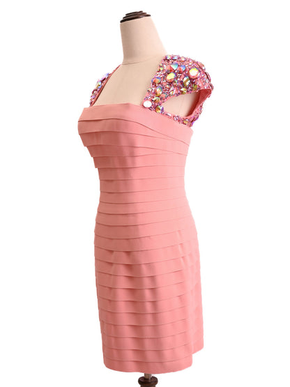 EXCELLENT Sherri Hill Pink Dress Size S with Beaded Embellishments