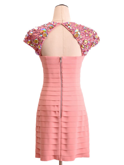 EXCELLENT Sherri Hill Pink Dress Size S with Beaded Embellishments