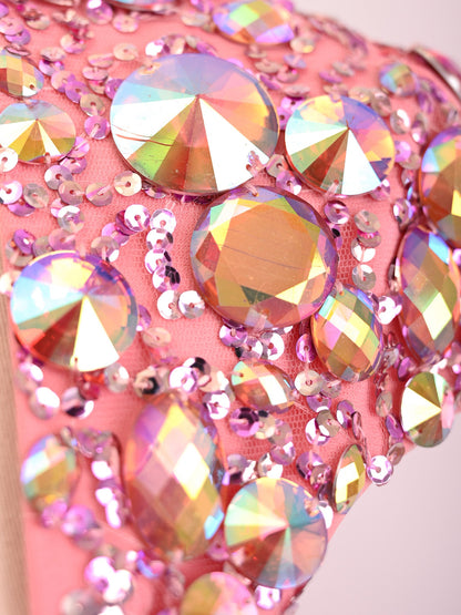 EXCELLENT Sherri Hill Pink Dress Size S with Beaded Embellishments