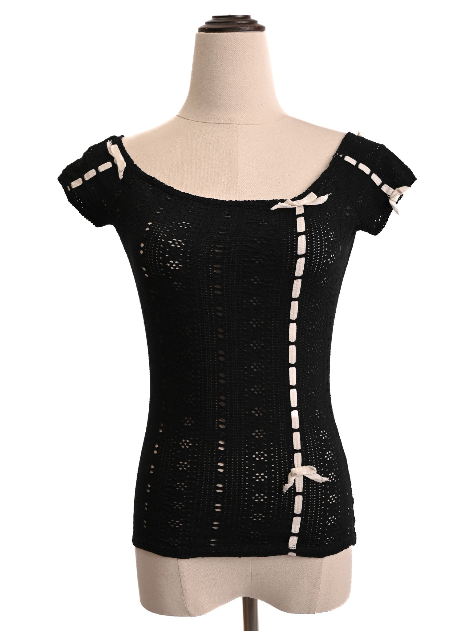 Excellent Blugirl Folies Black Crochet Top with Ribbon Detail Size S