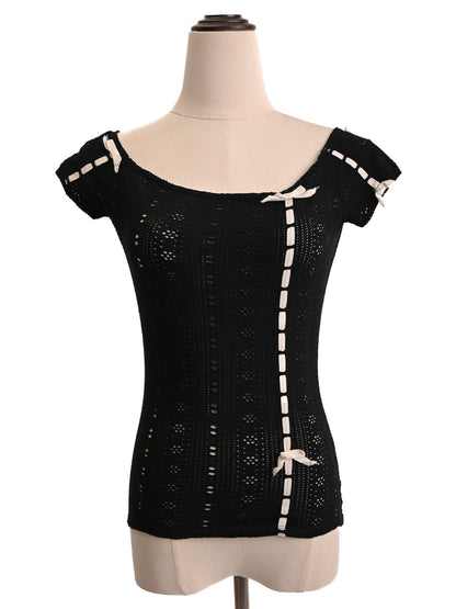 Excellent Blugirl Folies Black Crochet Top with Ribbon Detail Size S