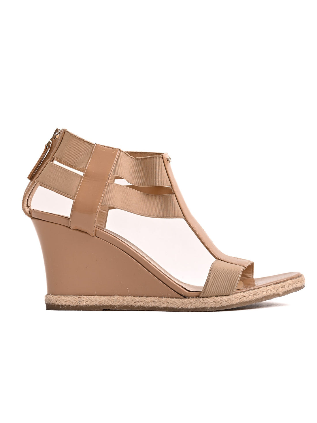Excellent Fendi White Textile Wedge Sandals with Strappy Design