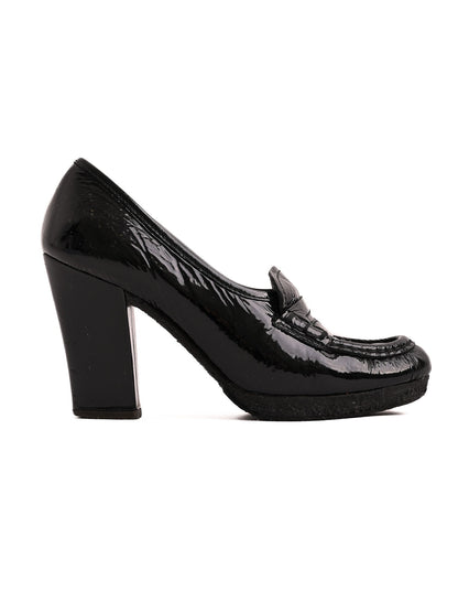 Good Prada Black Lacquer High Heel Loafer Shoes Size 35.5