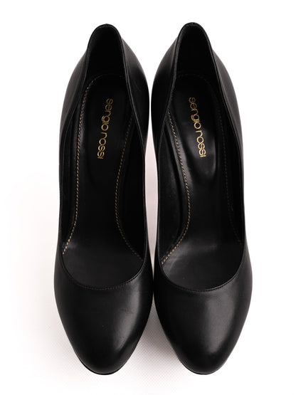 Perfect Sergio Rossi Black Leather High-Heeled Platform Pumps Size 38
