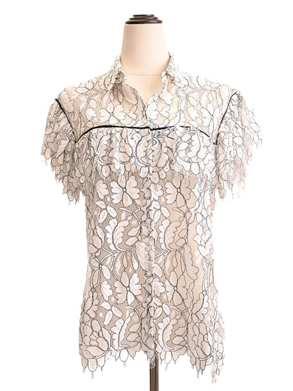 Excellent Anne Fontaine L Size Floral Lace Blouse in Nylon