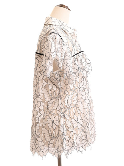 Excellent Anne Fontaine L Size Floral Lace Blouse in Nylon