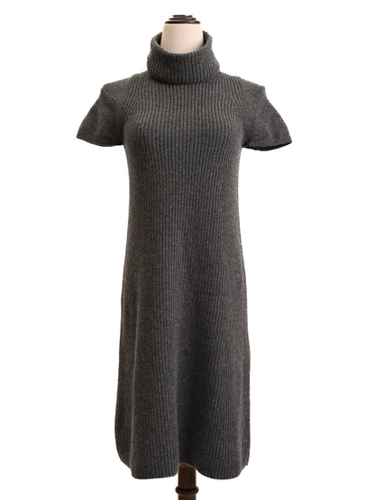 Loro Piana Gray Angora Wool Ribbed Knit Dress Size M