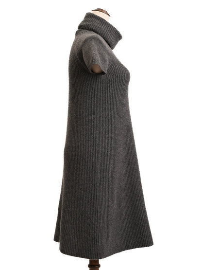 Loro Piana Gray Angora Wool Ribbed Knit Dress Size M
