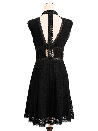 Good Guess Black Lace Dress Deep V-Neck Choker Collar Women