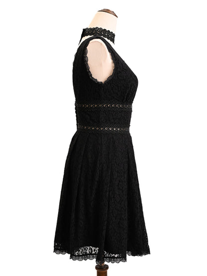 Good Guess Black Lace Dress Deep V-Neck Choker Collar Women