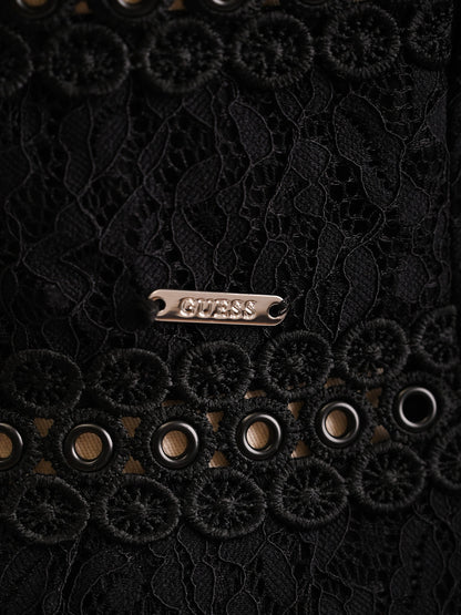 Good Guess Black Lace Dress Deep V-Neck Choker Collar Women