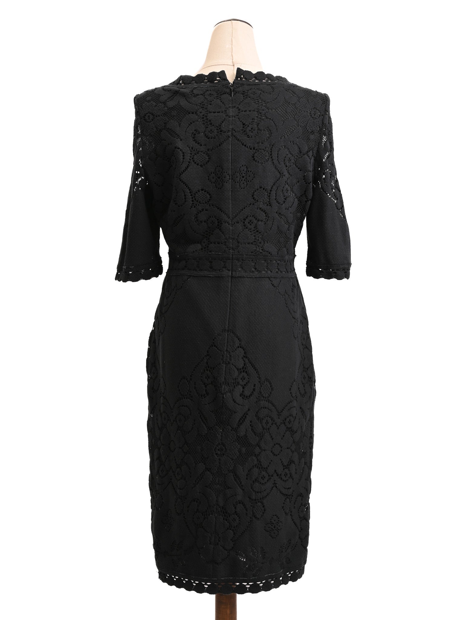 Excellent Valentino Black Lace Dress with Scoop Neckline and Sleeves