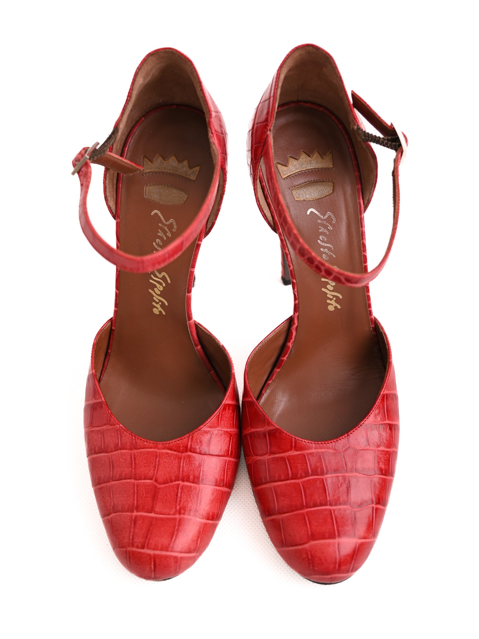 Excellent Ernesto Esposito Red Leather High-Heeled Shoes with Ankle Strap