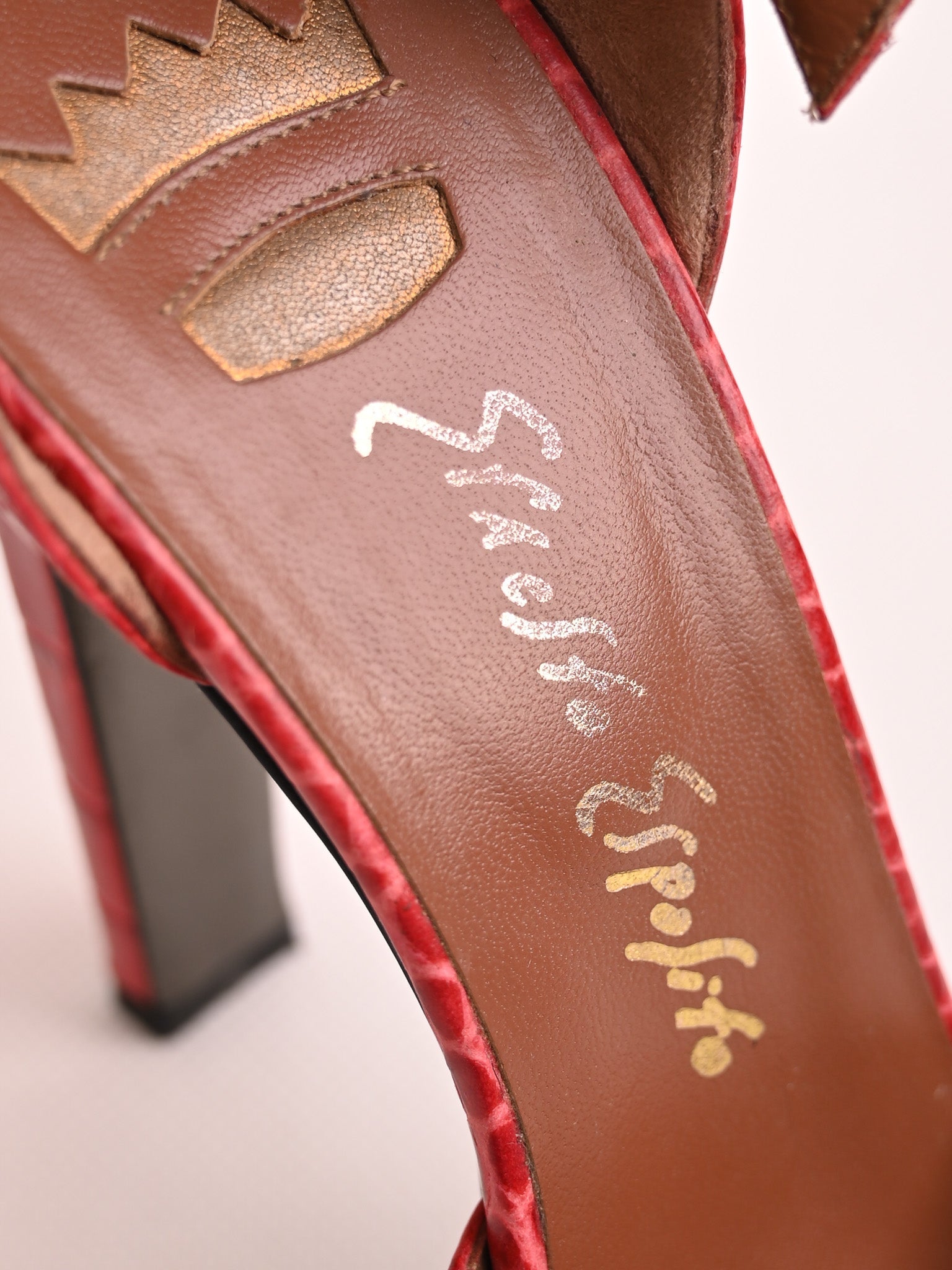 Excellent Ernesto Esposito Red Leather High-Heeled Shoes with Ankle Strap