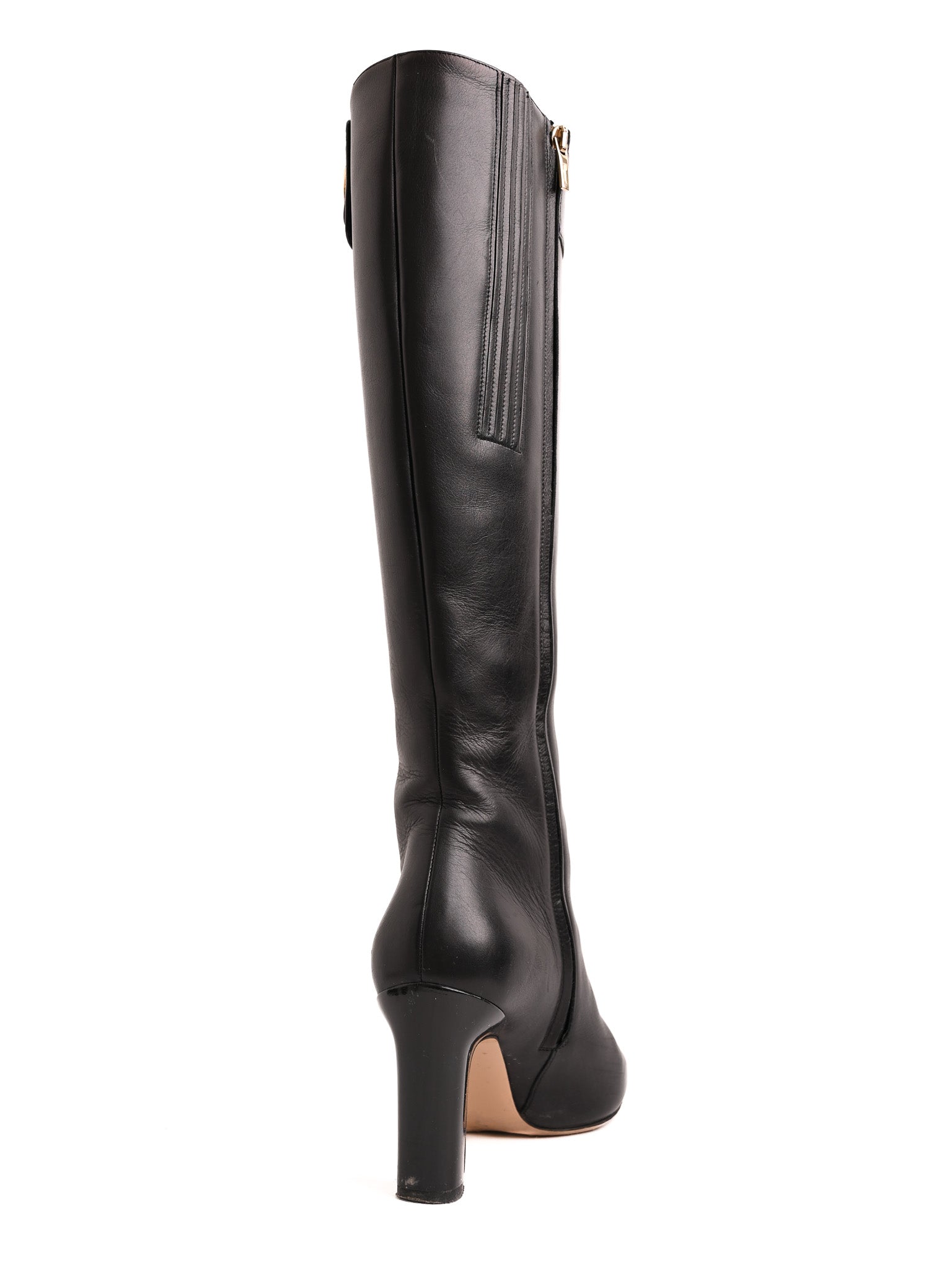 Excellent Salvatore Ferragamo Black Leather Knee-High Boots with Buckle