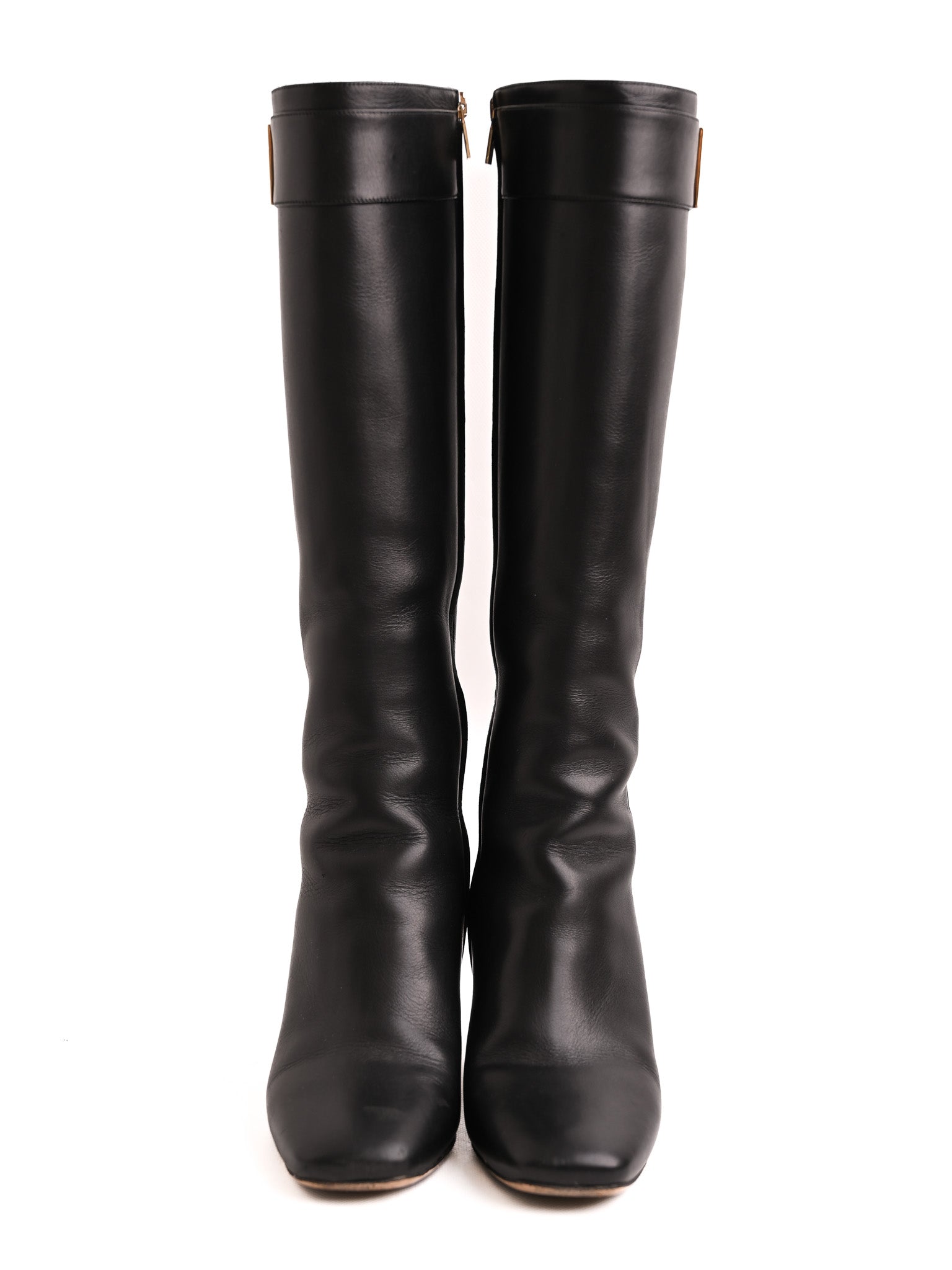 Excellent Salvatore Ferragamo Black Leather Knee-High Boots with Buckle