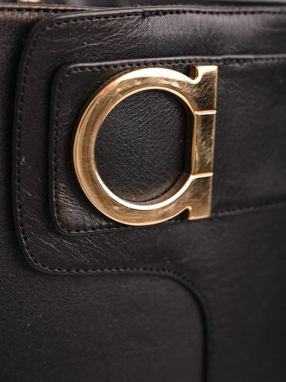 Excellent Salvatore Ferragamo Black Leather Knee-High Boots with Buckle