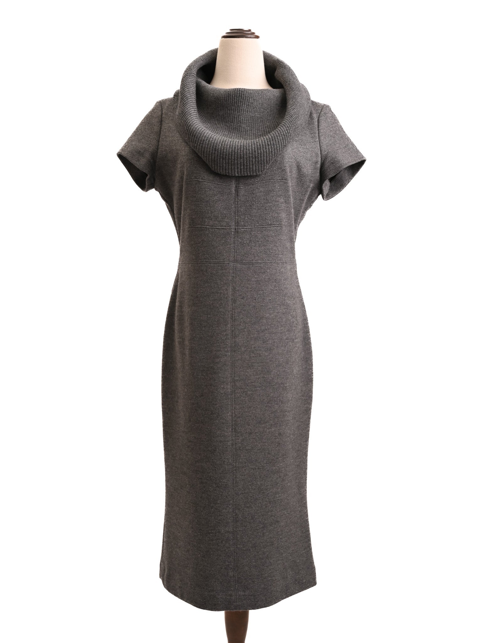 Escada Gray Wool Knit Sweater Dress Cowl Neck Size M Excellent