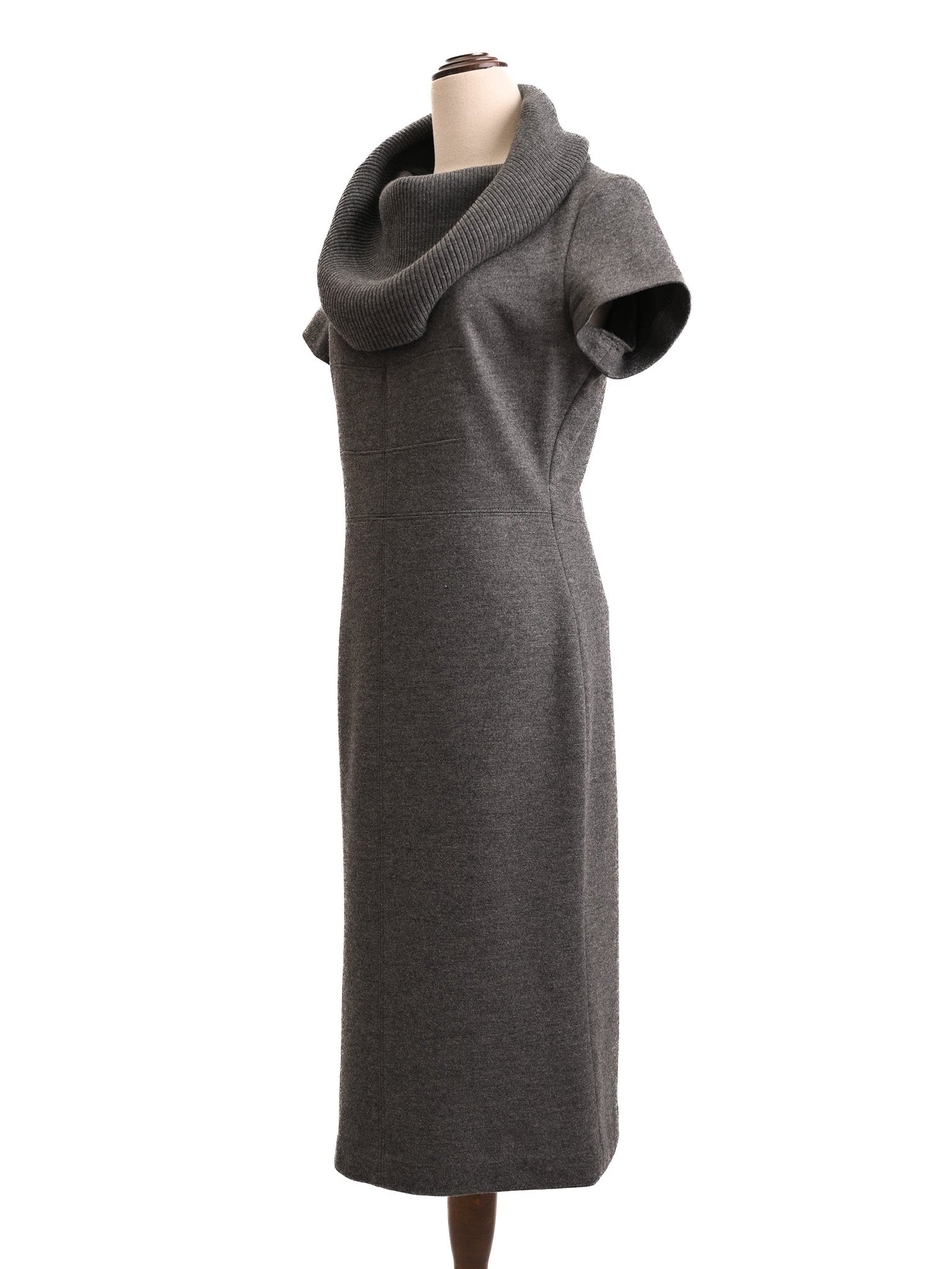 Escada Gray Wool Knit Sweater Dress Cowl Neck Size M Excellent
