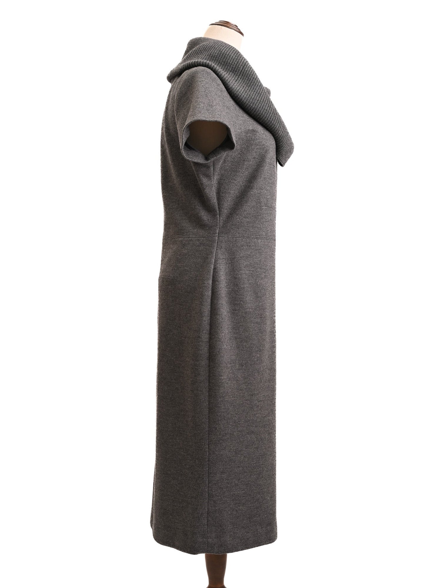 Escada Gray Wool Knit Sweater Dress Cowl Neck Size M Excellent