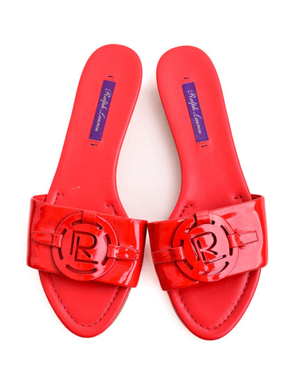 Excellent Ralph Lauren Red Leather Flat Sandals Size 37