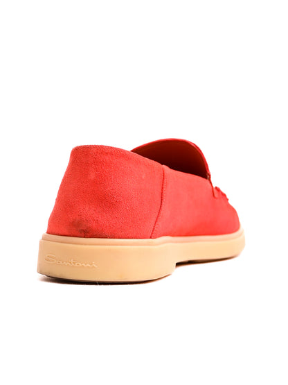 Excellent Santoni Red Genuine Suede Loafers Women&